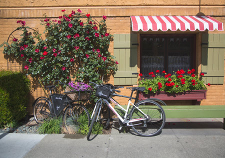 YOUNTVILLE, CA - APRIL 16  In the front of award winning restaurant Bistro Jeanty in Yountville, Napa Valley on April 16, 2014  This awarded Michelin star french bistro owned by chef Philippe Jeanty のeditorial素材