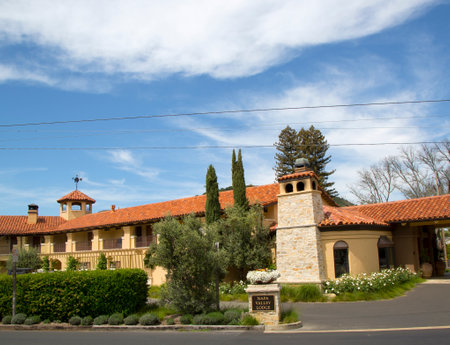 YOUNTVILLE, CA - APRIL 16  Napa Valley Lodge in Yountville on April 16, 2014  Napa Valley has 500 wineries, representing a tradition of vintners and grape growers at premier wine growing region のeditorial素材