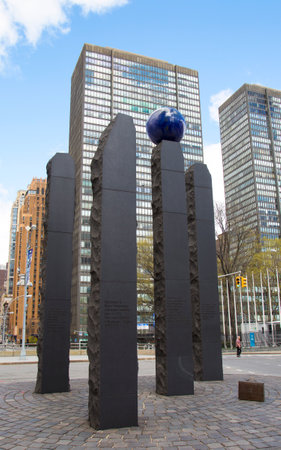 NEW YORK - APRIL 27  Monument dedicated to Raoul Wallenberg in Manhattan on April 27, 2014  Monument named Hope is the work of Swedish artist Gustav Kraitz, it is placed opposite to the UN building のeditorial素材