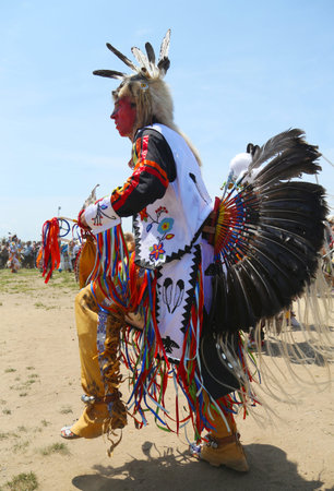 BROOKLYN, NEW YORK - JUNE 2 Unidentified Native American dancer at the NYC Pow Wow in Brooklyn on...