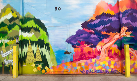 BROOKLYN, NY- MAY 1 Mural at East Williamsburg neighborhood in Brooklyn on May 1, 2014  Outdoor art gallery known as the Bushwick Collective has most diverse collection of street art in Brooklynのeditorial素材