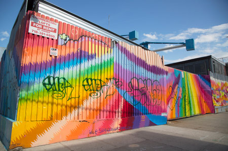 BROOKLYN, NY- MAY 1 Mural at East Williamsburg neighborhood in Brooklyn on May 1, 2014  Outdoor art gallery known as the Bushwick Collective has most diverse collection of street art in Brooklynのeditorial素材