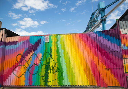 BROOKLYN, NY- MAY 1 Mural at East Williamsburg neighborhood in Brooklyn on May 1, 2014  Outdoor art gallery known as the Bushwick Collective has most diverse collection of street art in Brooklyn のeditorial素材