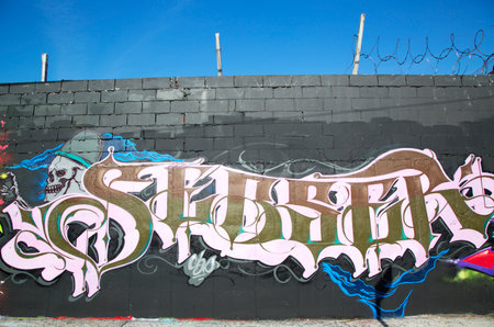 BROOKLYN, NY- MAY 1 Mural at East Williamsburg neighborhood in Brooklyn on May 1, 2014  Outdoor art gallery known as the Bushwick Collective has most diverse collection of street art in Brooklynのeditorial素材