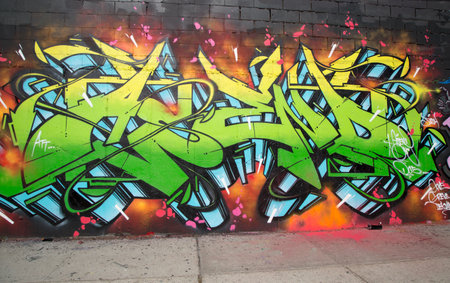 BROOKLYN, NY- MAY 1  Graffiti at East Williamsburg neighborhood in Brooklyn on May 1, 2014  Outdoor art gallery known as the Bushwick Collective has most diverse collection of street art in Brooklynのeditorial素材