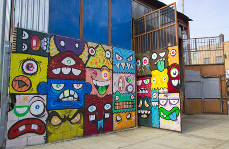 BROOKLYN, NY- MAY 1 Mural at East Williamsburg neighborhood in Brooklyn on May 1, 2014  Outdoor art gallery known as the Bushwick Collective has most diverse collection of street art in Brooklyn のeditorial素材