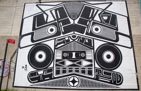 NEW YORK - MAY 6 - Iconic Super Duper Sound System mural by Joshua Abram Howard at the India Street Mural Project in Brooklyn on May 6, 2014 のeditorial素材