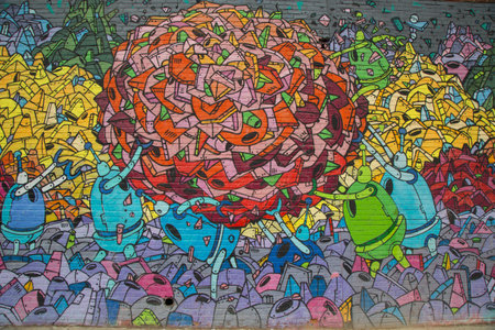 NEW YORK - MAY 6  Mural in Williamsburg section in Brooklyn on May 6, 2014  Williamsburg is an influential hub of current indie rock, hipster culture, and the local art communityのeditorial素材