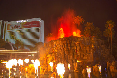 LAS VEGAS, NEVADA  - MAY 12   The Mirage Hotel artificial Volcano Eruption show in Las Vegas on May 12, 2014, The Mirage hotel opened in 1989 and it has 100,000 square feet of gaming spaceのeditorial素材