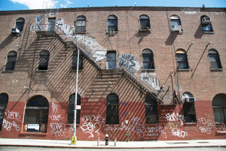 NEW YORK - MAY 6 Graffiti in Williamsburg section in Brooklyn on May 6, 2014 Williamsburg is an influential hub of current indie rock, hipster culture, and the local art community のeditorial素材