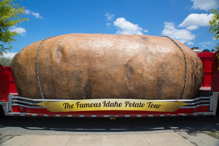 NEW YORK - MAY 18  The Worlds Largest Potato on Wheels presented during The Famous Idaho Potato Tour in Brooklyn on May 18, 2014  It is giant 12,000 lb fabricated Idaho Russet potato on a big truckのeditorial素材
