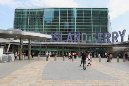 NEW YORK - JUNE 24; The Staten Island Ferry Whitehall Terminal in Manhattan on June 24, 2014のeditorial素材