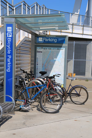NEW YORK - JUNE 24  Bicycle parking  on June 24, 2014 in Staten Island, New York  It is one of the most recognizable landmark of New York City and one of the symbols of United States of Americaのeditorial素材
