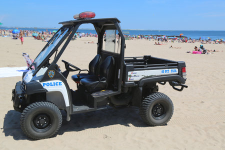 BROOKLYN, NY- JUNE 15 NYPD vehicle at Coney Island beach in Brooklyn on June 15, 2014  The New York Police Department, established in 1845, is the largest police force in USA のeditorial素材