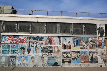 NEW YORK - JUNE 28  Mural in Brooklyn on June 28, 2014  A mural is any piece of artwork painted or applied directly on a wall, ceiling or other large permanent surfaceのeditorial素材