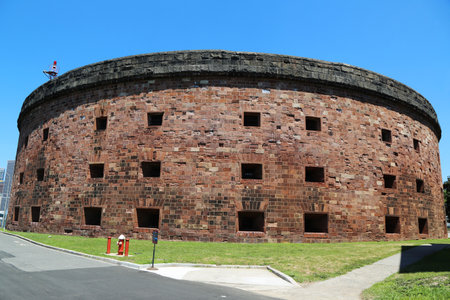 NEW YORK - JULY 6  Historical Castle Williams on Governors Island in New York Harbor on July 6, 2014   Castle Williams has three levels of casemates for 103 cannon gun  in its three levels and roof のeditorial素材