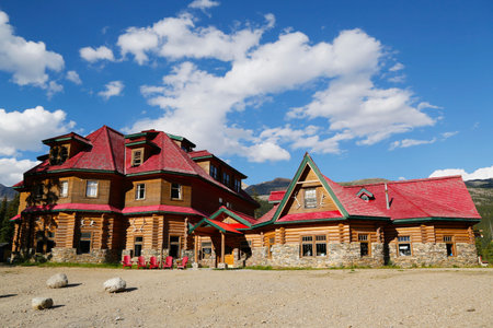 ALBERTA, CANADA - JULY 27  Historical Num-Ti-Jah Lodge near Bow Lake in Banff National Park on July 27, 2014  Num-Ti-Jah is an Historic Lodge located on the shores of the magnificent Bow Lakeのeditorial素材