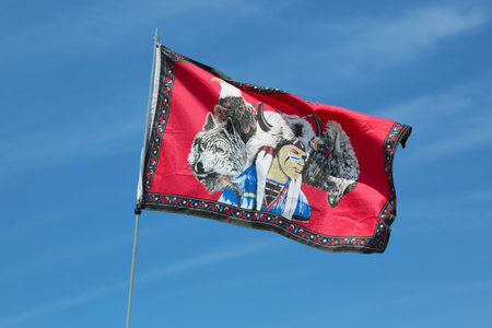 NEW YORK - JUNE 8  Flag at the NYC Pow Wow in Brooklyn on June 8, 2014  A pow-wow is a gathering and...