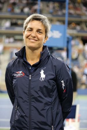 NEW YORK - AUGUST 26 Chair umpire Marija Cicak before first round match between Serena Williams and...