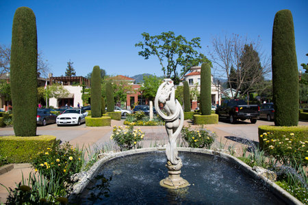 YOUNTVILLE, CA - APRIL 13: Villagio Inn and Spa in Yountville on April 13, 2014. Villagio Inn and Spa located in the Napa Valley on the beautiful 23-acre Vintage Estate in a lush garden settingのeditorial素材