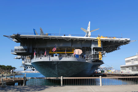 SAN DIEGO, CALIFORNIA - SEPTEMBER 29: The USS Midway Museum located in downtown San Diego, California at Navy Pier on September 29, 2014のeditorial素材