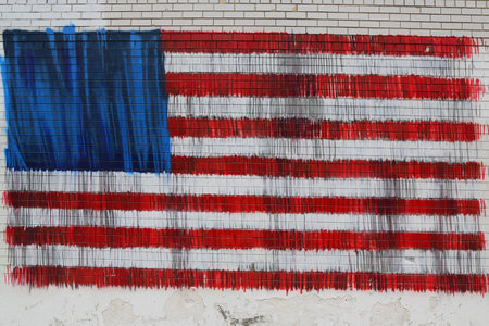 NEW YORK - JULY 24 Mural art in Astoria section in Queens on July 24, 2014. A mural is any piece of artwork painted or applied directly on a wall, ceiling or other large permanent surfaceのeditorial素材