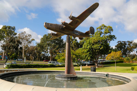SAN DIEGO, CALIFORNIA - SEPTEMBER 28: B-24 Liberator Sculpture at the Air Garden in Veterans...