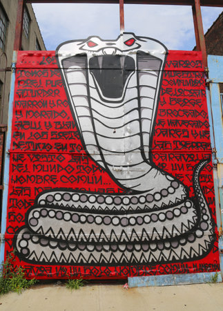 NEW YORK - JULY 24 Mural art at East Williamsburg in Brooklyn on July 24, 2014.Outdoor art gallery known as the Bushwick Collective has most diverse collection of street art in Brooklynのeditorial素材