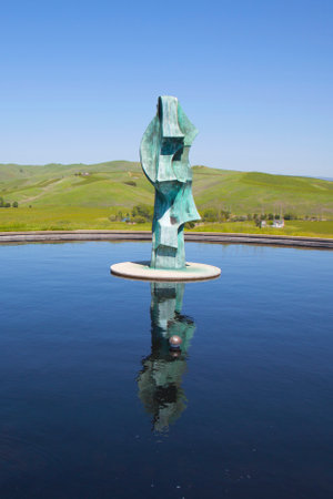 NAPA VALLEY, CA - APRIL 13:Artesa Winery in Napa Valley on April 13, 2014. Built into an hilltop within the Carneros Appellation near town of Napa, Artesa winery features sculptures by Gordon Huetherのeditorial素材