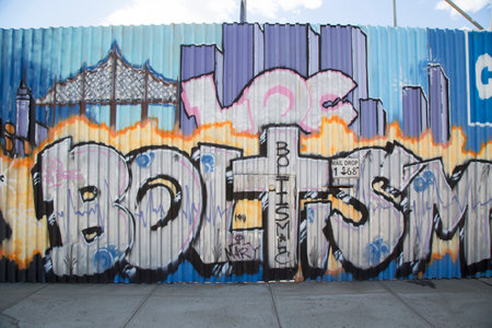 NEW YORK - MAY 6 Mural art in Williamsburg section in Brooklyn on May 6, 2014 Williamsburg is an influential hub of current indie rock, hipster culture, and the local art communityのeditorial素材