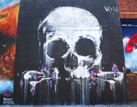 NEW YORK - JUNE 1: Mural art at East Williamsburg in Brooklyn on June 1, 2014. Outdoor art gallery known as the Bushwick Collective has most diverse collection of street art in Brooklynのeditorial素材