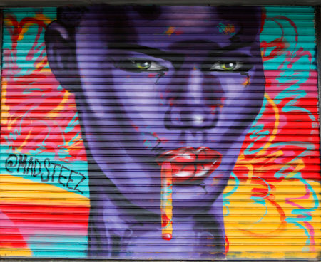 NEW YORK - NOVEMBER 16: Mural art at Bowery in Manhattan on November 16, 2014. A mural is any piece of artwork painted or applied directly on a wall, ceiling or other large permanent surfaceのeditorial素材