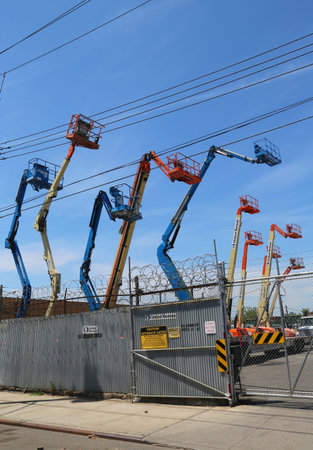 BROOKLYN, NY - JUNE 1: Boom Lifts at United Rentals location in Brooklyn on June 1, 2014. United...