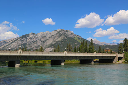 BANFF, CANADA - JULY 29:  Bow River Bridge in Banff National Park on July 29, 2014. Banff is a resort town and one of Canada\\\\\\\\\\\\\\\\のeditorial素材