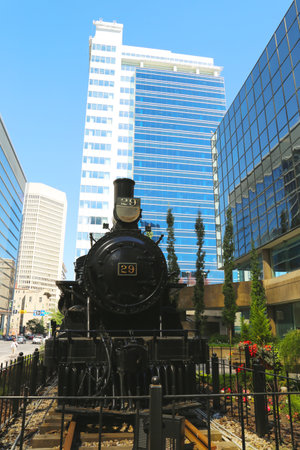 CALGARY, CANADA - JULY 29: Canadian Pacific Railway Locomotive 29 on July 29, 2014 in Calgary. It was the last steam locomotive to close out the railway s steam era in 1960のeditorial素材