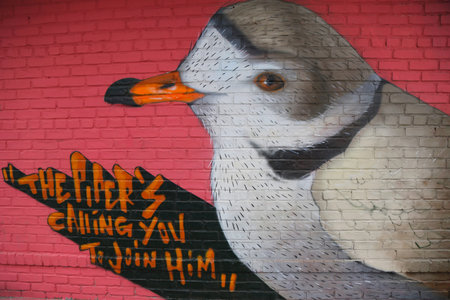 NEW YORK - JULY 24 Mural art at East Williamsburg in Brooklyn on July 24, 2014.Outdoor art gallery known as the Bushwick Collective has most diverse collection of street art in Brooklynのeditorial素材