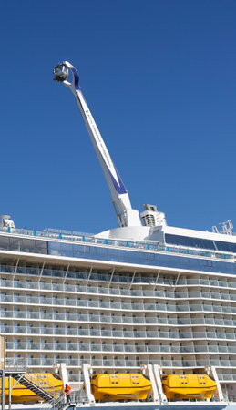 BAYONNE, NEW JERSEY - NOVEMBER 18: The NorthStar observation tower at the  newest Royal Caribbean Cruise Ship Quantum of the Seas docked at Cape Liberty Cruise Port on November 18, 2014のeditorial素材