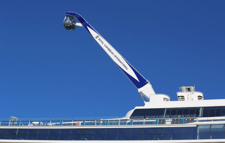 BAYONNE, NEW JERSEY - NOVEMBER 18: The NorthStar observation tower at the  newest Royal Caribbean Cruise Ship Quantum of the Seas docked at Cape Liberty Cruise Port on November 18, 2014のeditorial素材