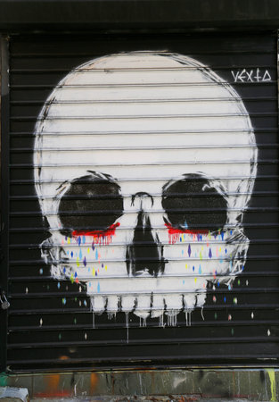 NEW YORK - DECEMBER 4: Mural art at East Williamsburg in Brooklyn on December 4, 2014. Outdoor art gallery known as the Bushwick Collective has most diverse collection of street art in Brooklynのeditorial素材