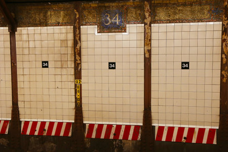 NEW YORK - SEPTEMBER 8, 2014: Mosaic sign at the 34 Street Subway Station in Manhattan on September 8, 2014のeditorial素材