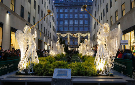 NEW YORK CITY- DECEMBER 18: Angel Christmas Decorations at the Rockefeller Center in Midtown Manhattan on December 18, 2014のeditorial素材