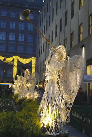 NEW YORK CITY- DECEMBER 18: Angel Christmas Decoration at the Rockefeller Center in Midtown Manhattan on December 18, 2014のeditorial素材