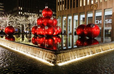 NEW YORK - DECEMBER 18: Christmas decorations in Midtown Manhattan near Rockefeller Center on December 18, 2014のeditorial素材