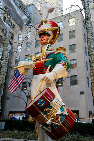 NEW YORK CITY- DECEMBER 18: Wooden toy soldier drummer Christmas decoration at the Rockefeller...