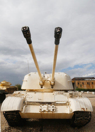 LATRUN, ISRAEL - NOVEMBER 27: Russian made ZSU-57x2 self propelled anti-aircraft vehicle captured by IDF in Sinai on display at Yad La-Shiryon Armored Corps Museum at Latrun on November 27, 2014のeditorial素材
