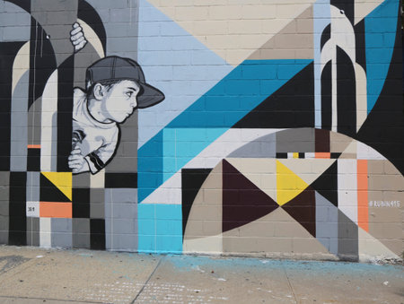 NEW YORK - JULY 24 Mural art in Astoria section in Queens on July 24, 2014. A mural is any piece of...