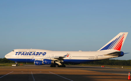 PUNTA CANA, DOMINICAN REPUBLIC - JANUARY 4: Transaero Airlines Boeing 747 taxing at Punta Cana Airport on January 4, 2015. The Dominican Republic is the most visited destination in the Caribbeanのeditorial素材