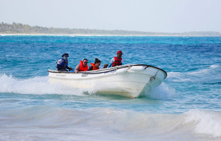 PUNTA CANA, DOMINICAN REPUBLIC - JANUARY 2, 2015: Visitors enjoying water sport in Punta Cana. The Dominican Republic is the most visited destination in the Caribbeanのeditorial素材
