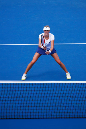 NEW YORK - SEPTEMBER 2, 2014: Grand Slam champion Ekaterina Makarova during quarterfinal doubles match at US Open 2014 at National Tennis Center in New Yorkのeditorial素材