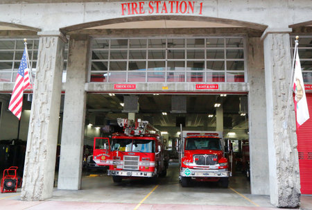SAN DIEGO, CALIFORNIA - SEPTEMBER 28, 2014: San Diego Fire-Rescue Department Fire Station 1 in San Diego, California. Fire Station 1 was originally opened in 1904のeditorial素材